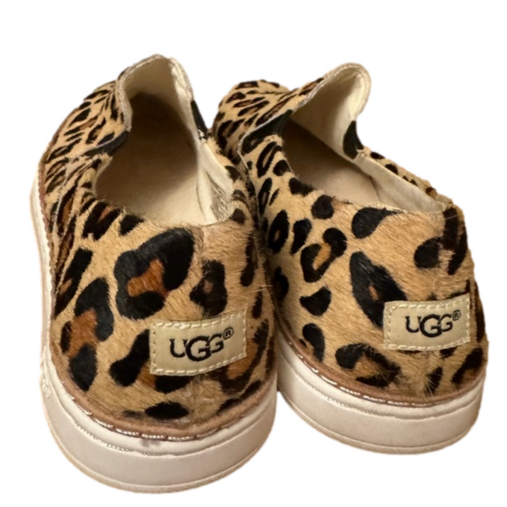 UGG Womens Keile Slip On Sneakers Beige Calf Hair Leopard Print Slip On Shoe 7.5 - Picture 3 of 6